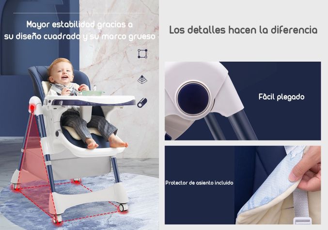 Silla De Comer Multiposiciones Con Ruedas Azul-5
