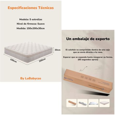 Colchón 2 Plazas 150x200x30cm Comprimido Pocket LuBabycas-7