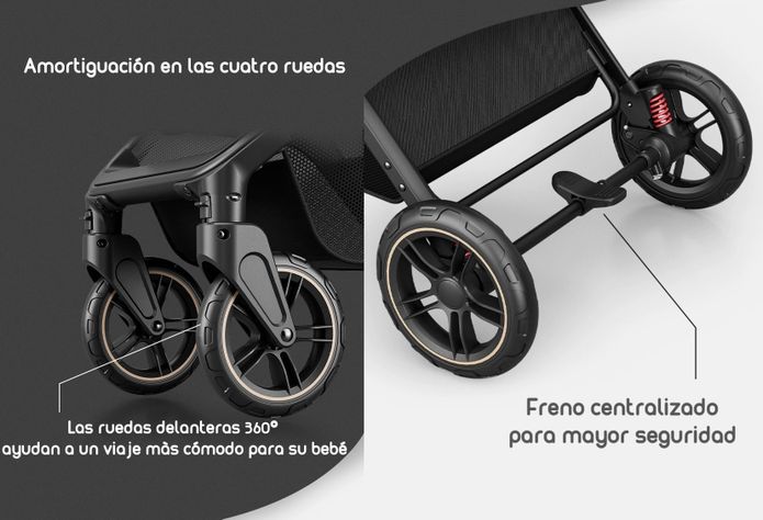 Coche De Paseo Modo Apego Y Panorámico Lubabycas Gris-4