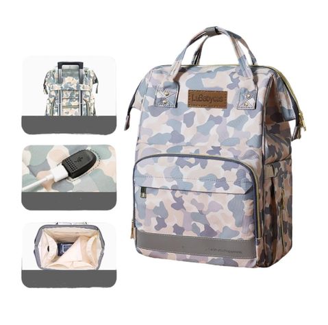 Mochila Maternal Impermeable Con Usb Lubabycas Gris-0