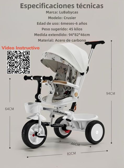 Triciclo LuBabycas 360° Multiposiciones con Mesita Blanco-7