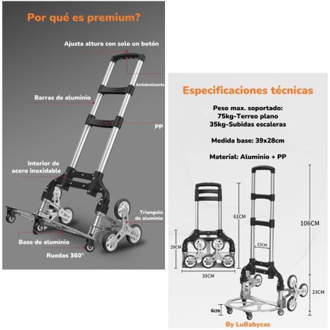 Carro De Carga Plegable Con Ruedas Trepadoras LuBabycas-7
