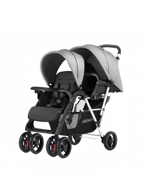 Coche Doble Duo Reclinable Plegable Gris By LuBabycas-0
