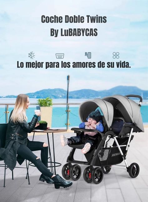 Coche Doble Duo Reclinable Plegable Gris By LuBabycas-1