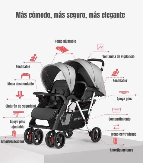 Coche Doble Duo Reclinable Plegable Gris By LuBabycas-2