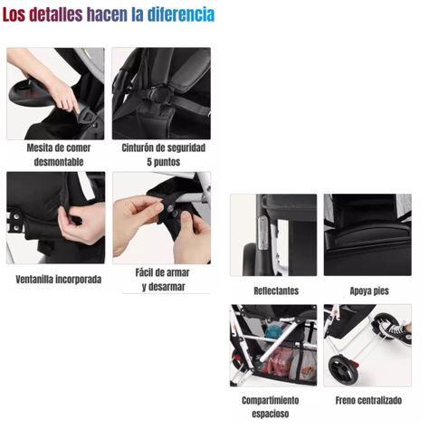 Coche Doble Duo Reclinable Plegable Gris By LuBabycas-6