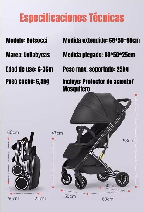 Coche De Paseo Compacto Con Accesorios Lubabycas Rojo-7