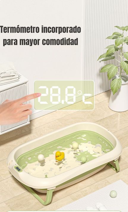 Bañera Con Termómetro Cojín Premium Verde LuBabycas-2