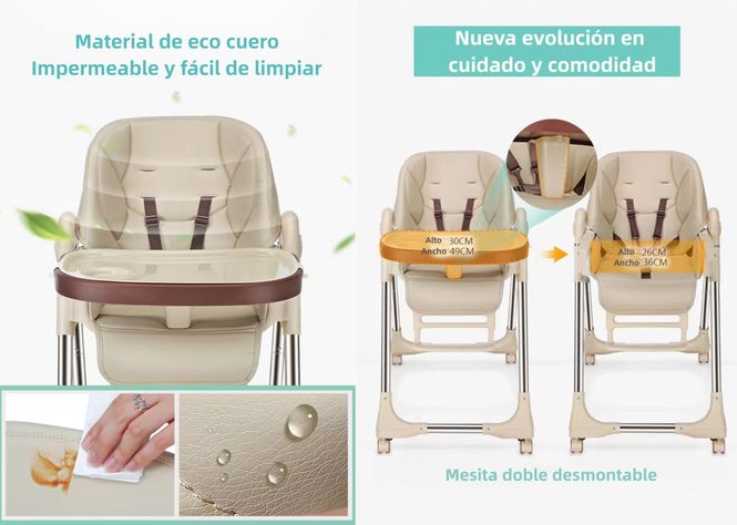 Silla De Comer Multiposiciones Plegable Dorada Lubabycas-6