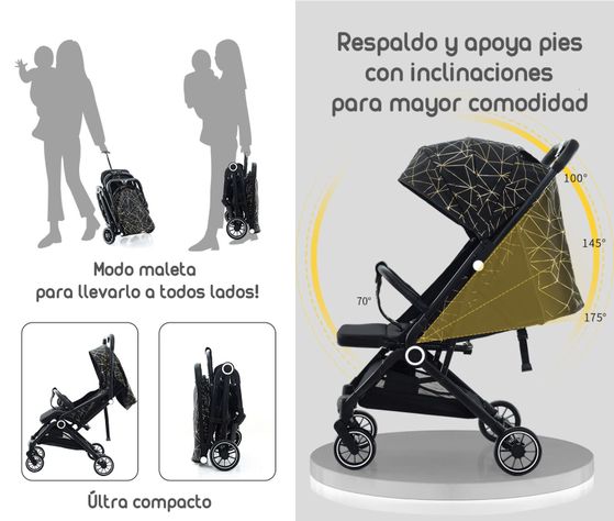 Coche de Paseo Últra Compacto LuBabycas Black-3