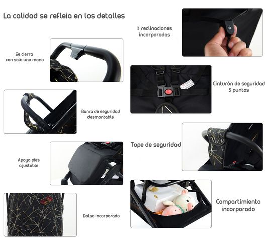 Coche de Paseo Últra Compacto LuBabycas Black-4