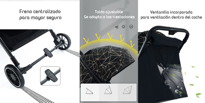 Coche de Paseo Últra Compacto LuBabycas Black-5