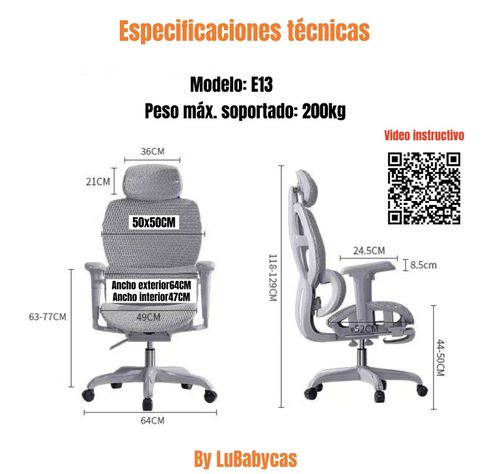 Silla De Escritorio Reclinable Premium E13 Gris LuBabycas-7