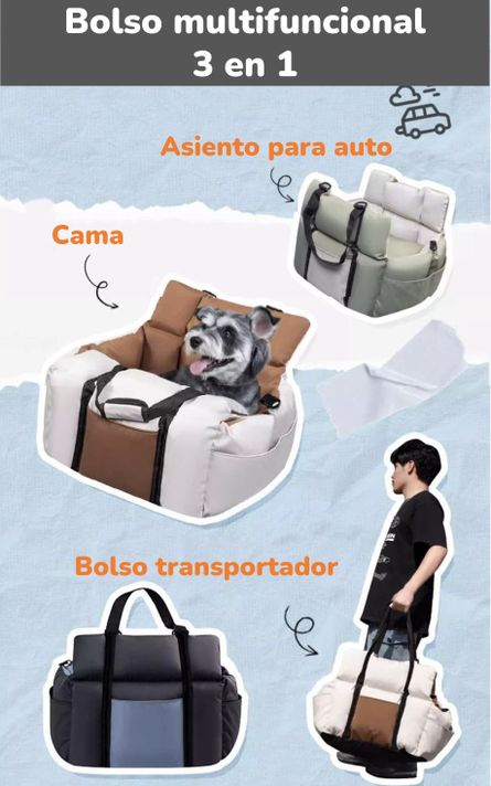 Bolso De Asiento Portatil Transportador 3 En 1 Mascota Auto-1