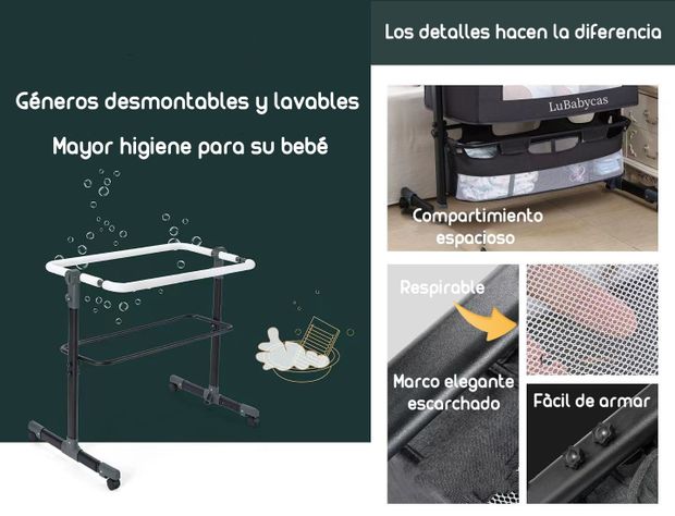 Cuna Colecho Con Mudador Y Accesorios Lubabycas Gris-5