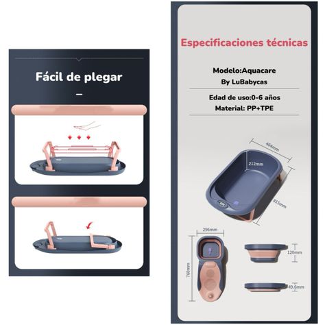 Bañera Premium Con Lavapelo Y Accesorios Lubabycas Rosada-7