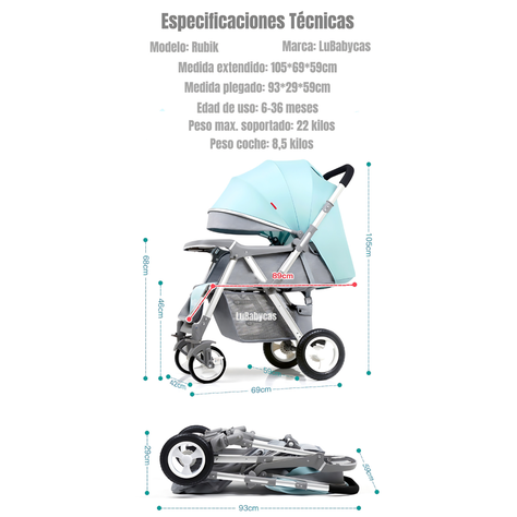 Coche de Paseo Reversible Rubik Gris LuBabycas-7