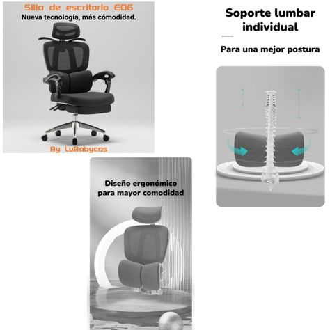 Silla De Escritorio Reclinable Reposapies E06Negra LuBabycas-1
