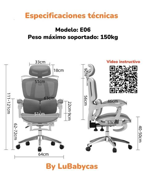 Silla De Escritorio Reclinable Reposapies E06Negra LuBabycas-7