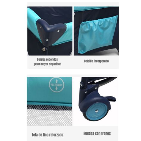 Cuna Corral Con Mudador Mosquitero Colchón Azul LuBabycas-5