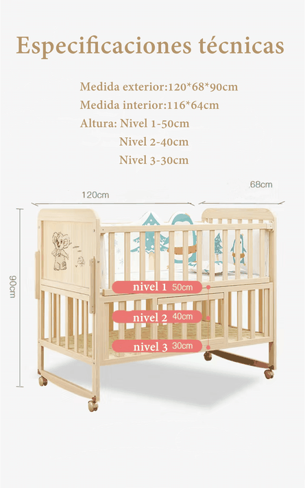 Cuna Colecho Madera Pack&Play LuBabycas Con Mudador-7
