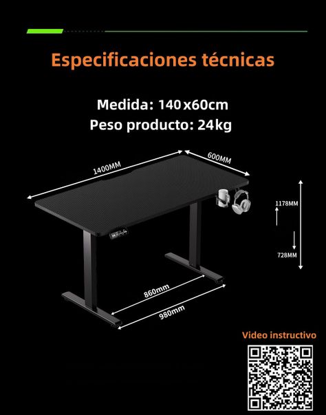 Escritorio Eléctrico Regulable Warrior 140cm LuBabycas-7