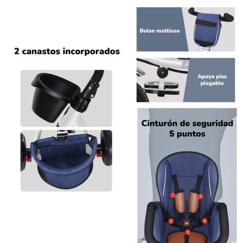 Triciclo Reversible Y Plegable Con Accesorios Azul Lubabycas-4