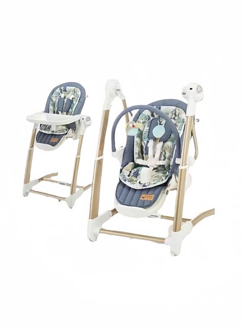 Silla De Comer Y Columpio Mecedor Lujoso Lubabycas Azul-0