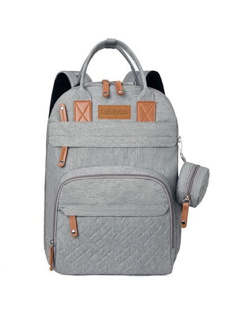 Mochila Maternal Con Monedero Y Colgador Lubabycas Gris-0