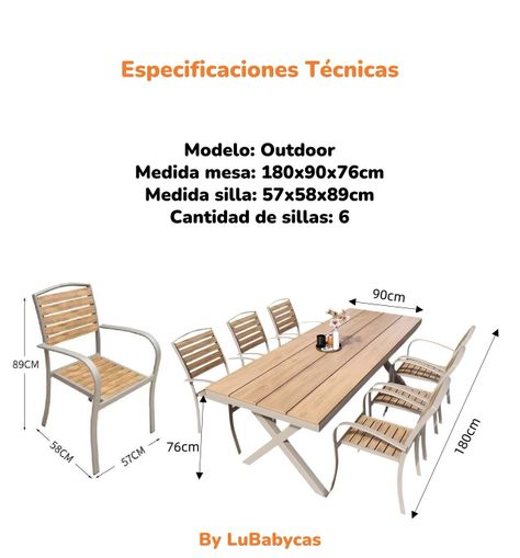 Juego De Comedor Exteriores 180CM Y 6 Sillas Impermeables-7