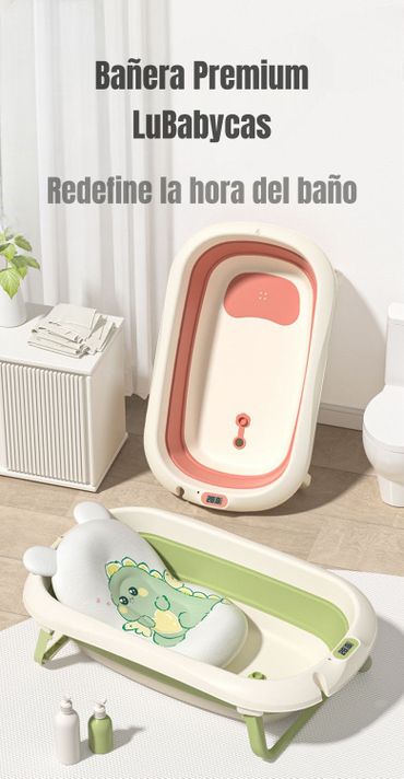 Bañera Con Termómetro Cojín Premium Rosada LuBabycas-1
