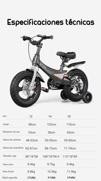 Bicicleta Infantil 4-7 Años Niño Aro 14 Lubabycas Gris-7