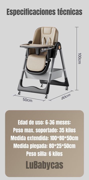 Silla De Comer Reclinable Plegable LuBabycas Café-7