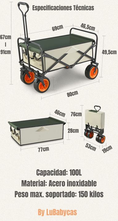 Carrito Para Compras y Camping Con Frenos Negro LuBabycas-7