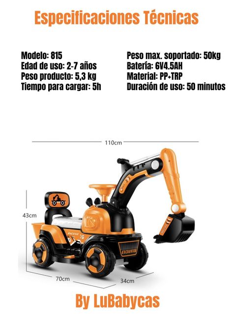 Excavadora Eléctrica Montable Luces Música LuBabycas Azul-7