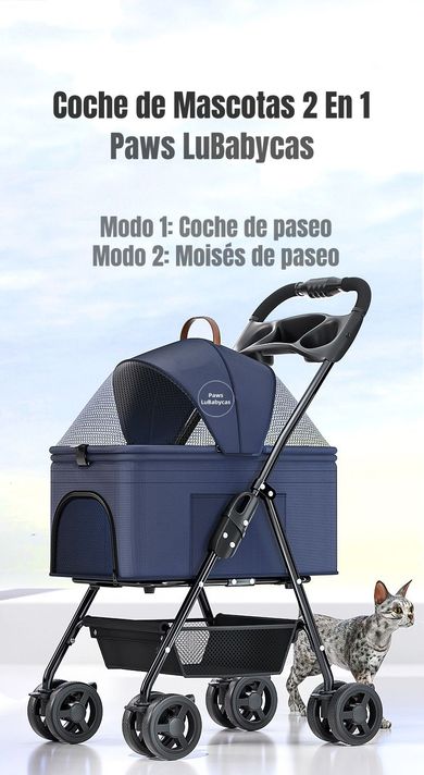 Coche Plegable 2 En 1 Para Mascotas LuBabycas Negro-1