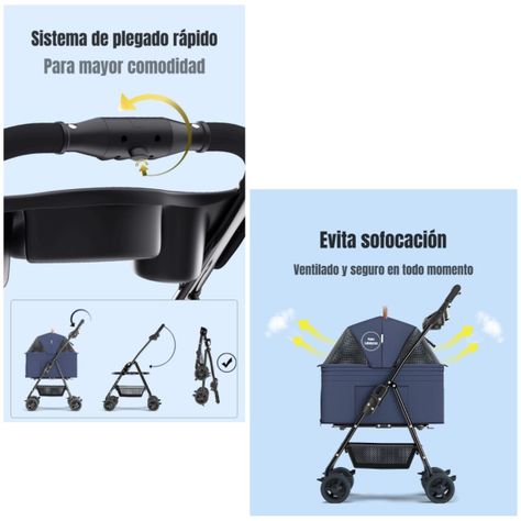 Coche Plegable 2 En 1 Para Mascotas LuBabycas Negro-3