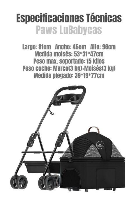 Coche Plegable 2 En 1 Para Mascotas LuBabycas Negro-7