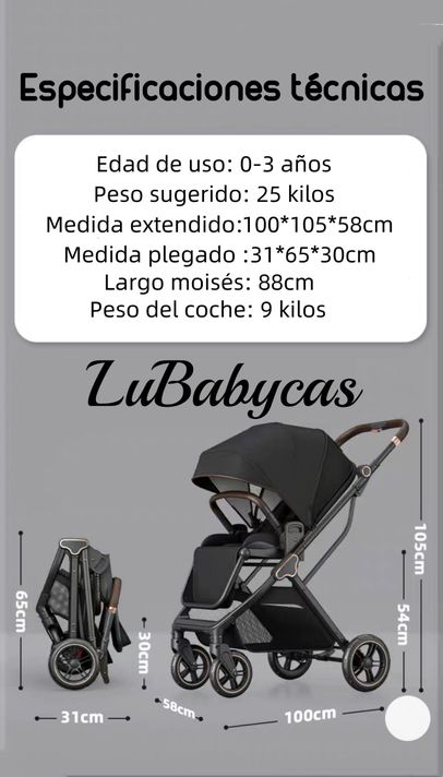 Coche De Paseo Modo Apego Y Panorámico Lubabycas Negro-6