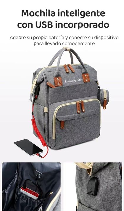 Mochila Maternal Lubabycas Impermeable Con Accesorios Negra-2