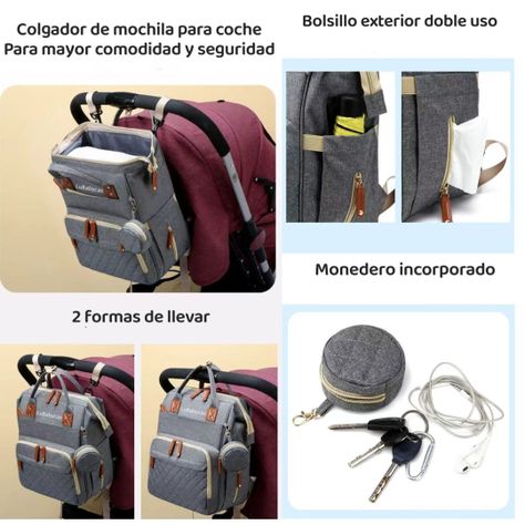 Mochila Maternal Lubabycas Impermeable Con Accesorios Negra-3