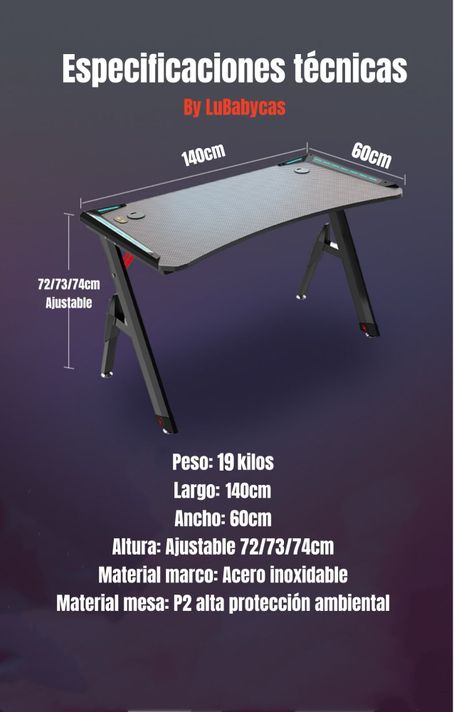 Escritorio Gamer Con Luces 140x60x73cm Negro By LuBabycas-7