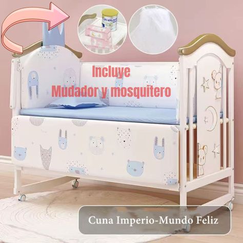 Cuna Colecho Madera Con Mudador Mosquitero Lubabycas Azul-1