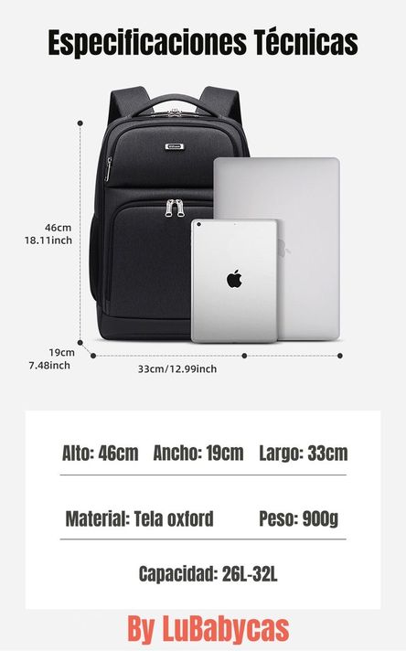 Mochila Notebook Inteligente Con USB Negra By LuBabycas-7