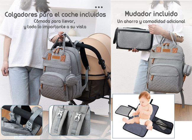 Mochila Maternal Con Monedero Y Colgador Lubabycas Azul-2