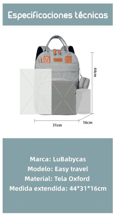 Mochila Maternal Con Monedero Y Colgador Lubabycas Azul-7