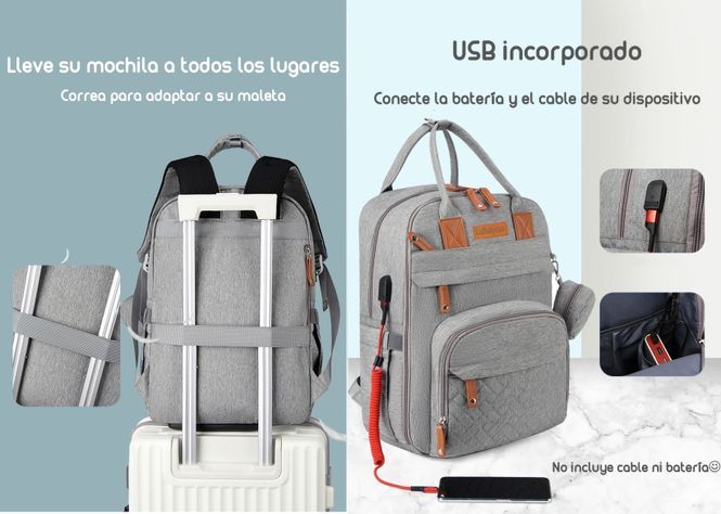 Mochila Maternal Con Monedero Y Colgador Lubabycas Azul-3