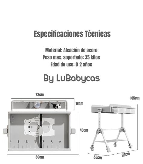 Mudador De Pañales Plegable 3 En 1 LuBabycas Gris-7