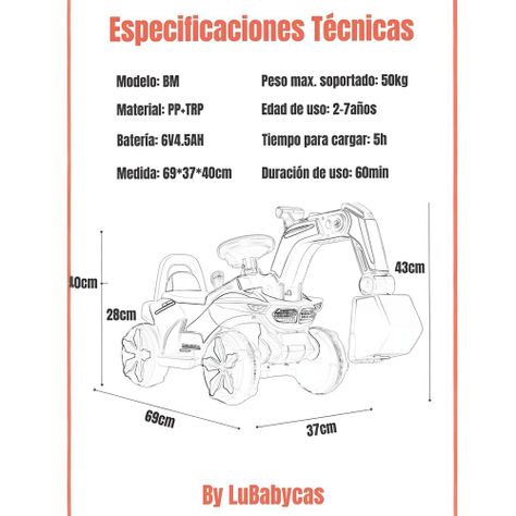Excavadora Eléctrica Montable Luces Música Azul LuBabycas-2
