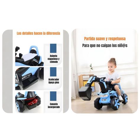 Excavadora Eléctrica Montable Luces Música Azul LuBabycas-6
